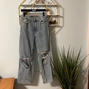 Distressed Straight Leg Jeans
